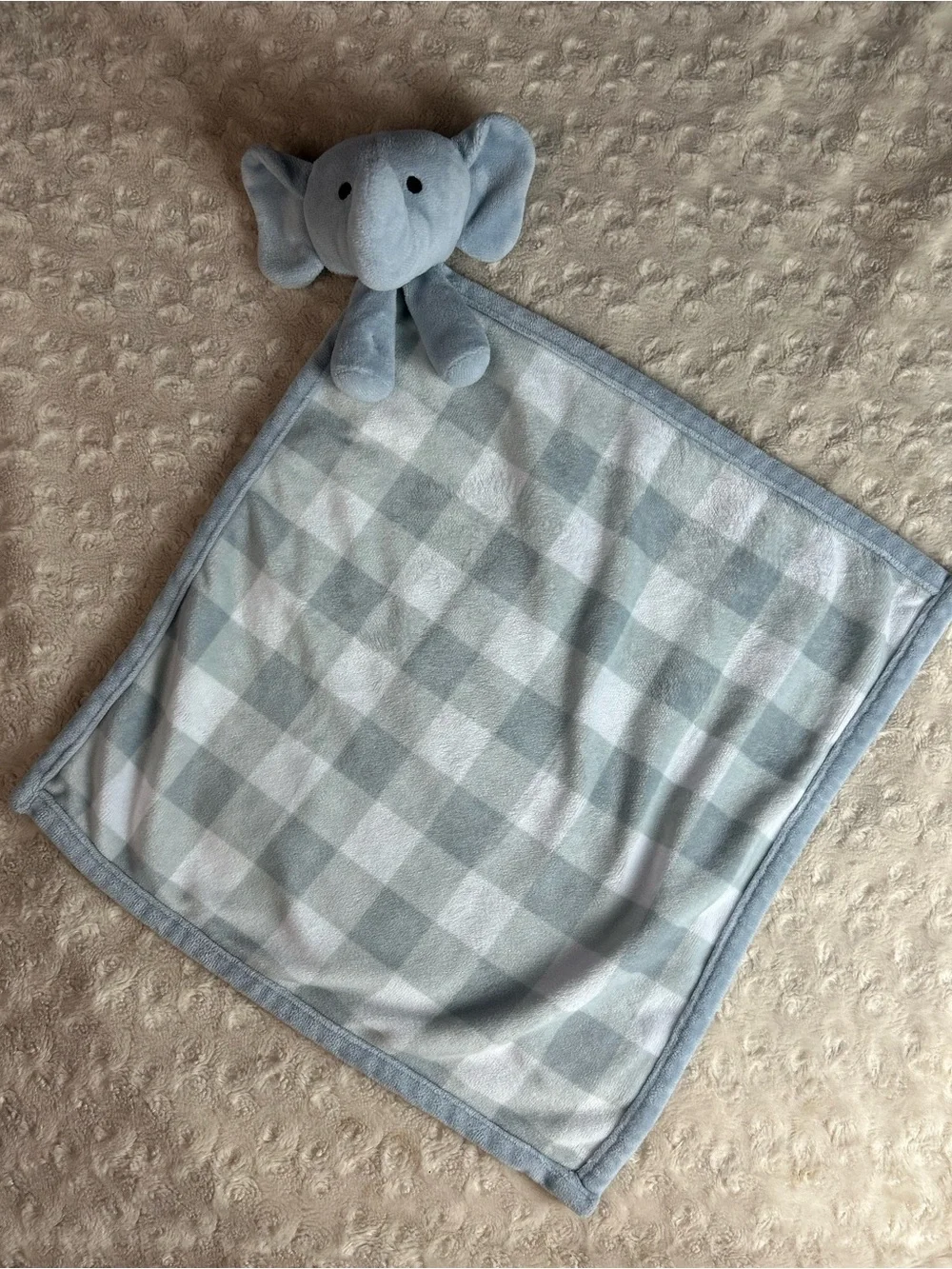 SL Home Fashions Gray Plaid Elephant Lovey Security Blanket Plush Baby Toy White